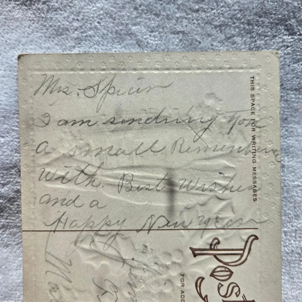 Antique Embossed‎ Christmas Postcard Holly Berries Snow Cottage Winter Scene